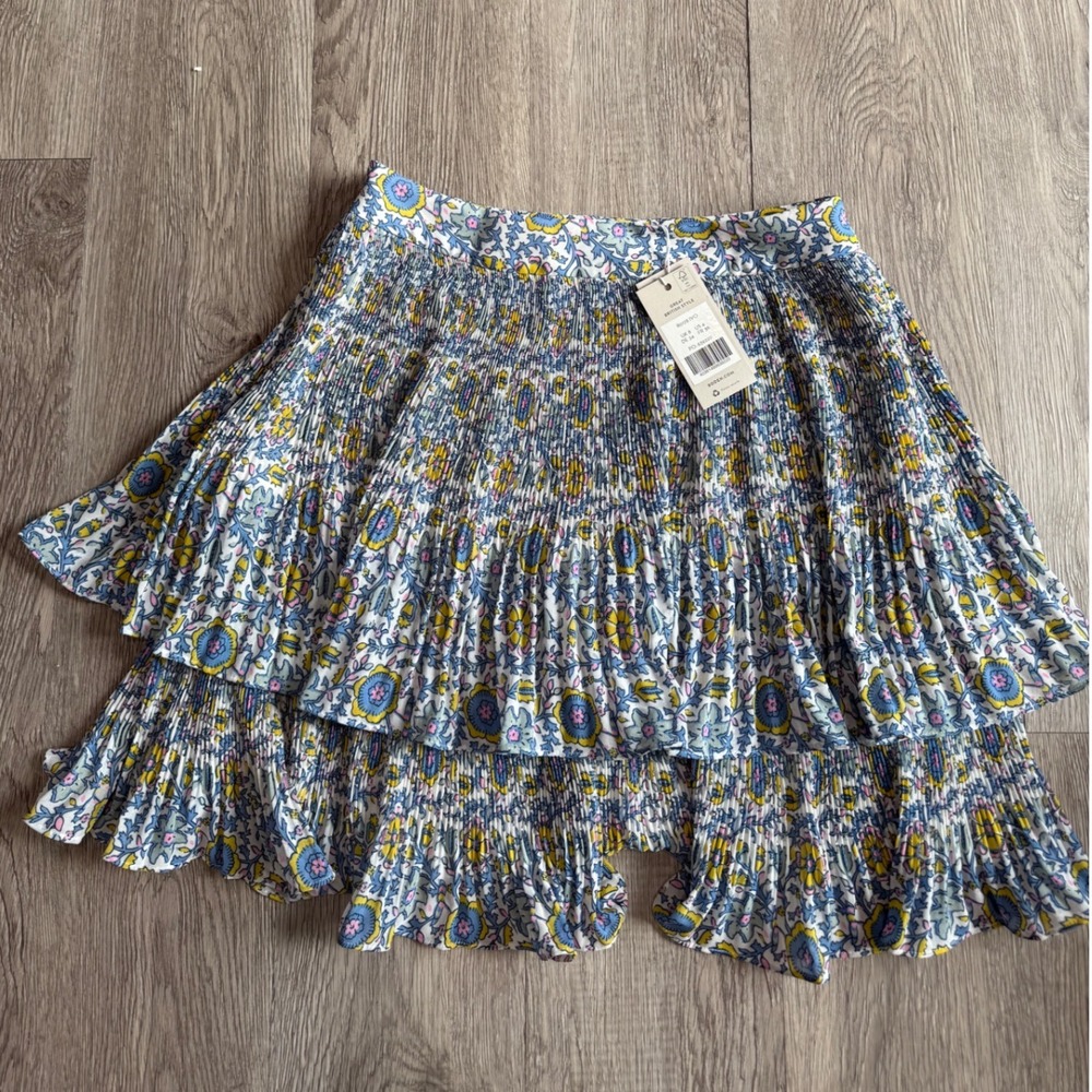 Boden Tiered Mini Skirt Pleated Floral Print Size US 4 UK 8 NEW boho cottage